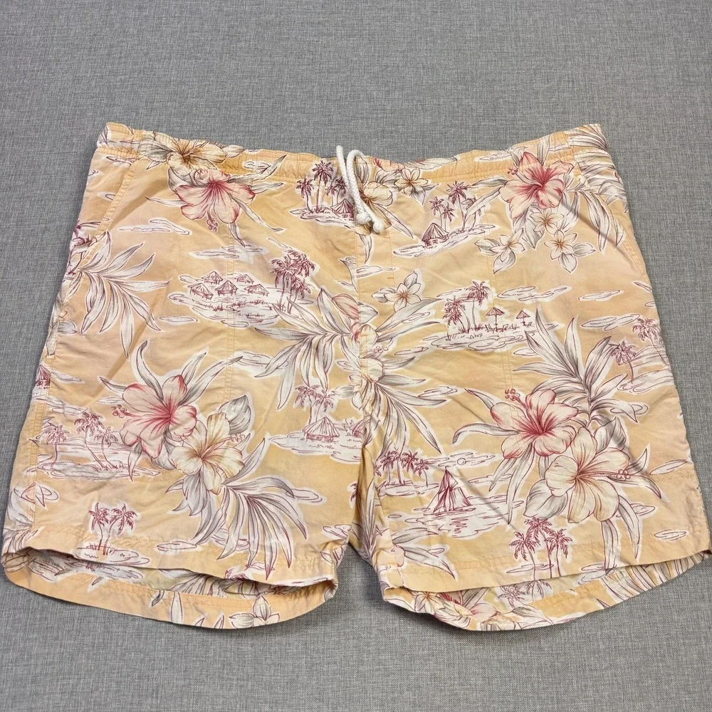 Tommy Bahama Swim Trunks Shorts Mens XL Beige Floral Lined Drawstring‎ Pockets